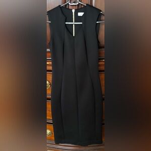 Calvin Klein Black Sleeveless Dress | Gold Back Zip | Stretch Scuba Knit